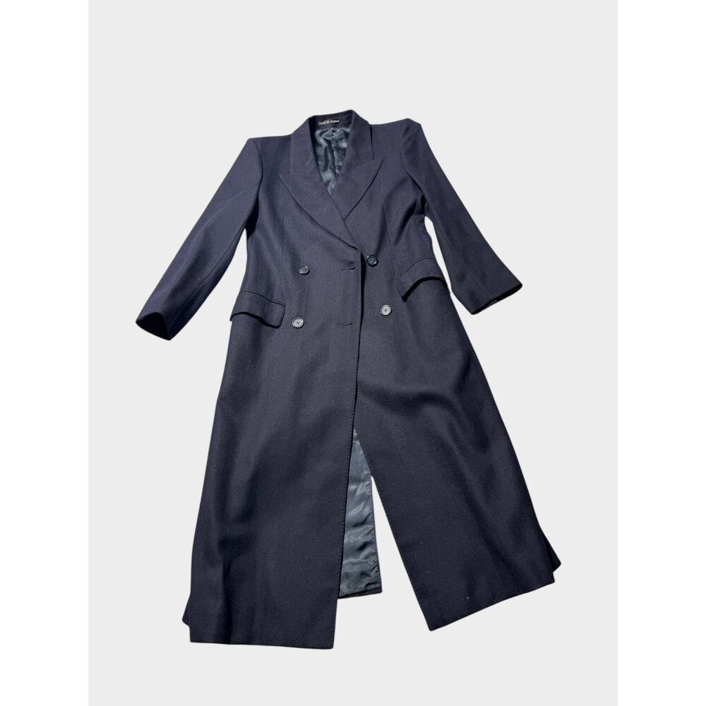 Vintage Burberrys Long Trench Coat Womens UK 6 Navy Blue Wool Double Breasted - Picture 2 of 16